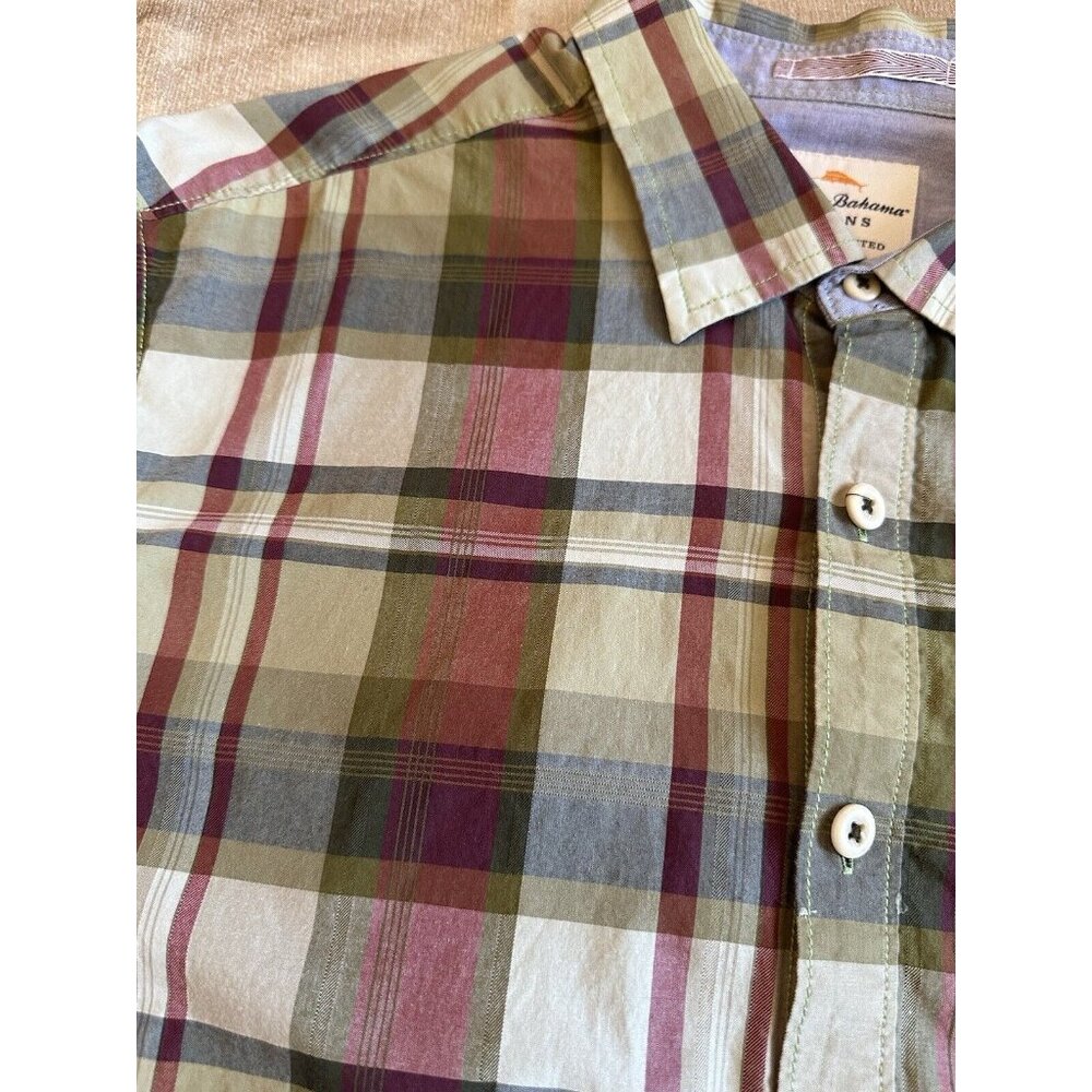 Tommy Bahama Button Down Shirt Long Sleeve Men's Large Green Red Plaid Christmas - Picture 7 of 11